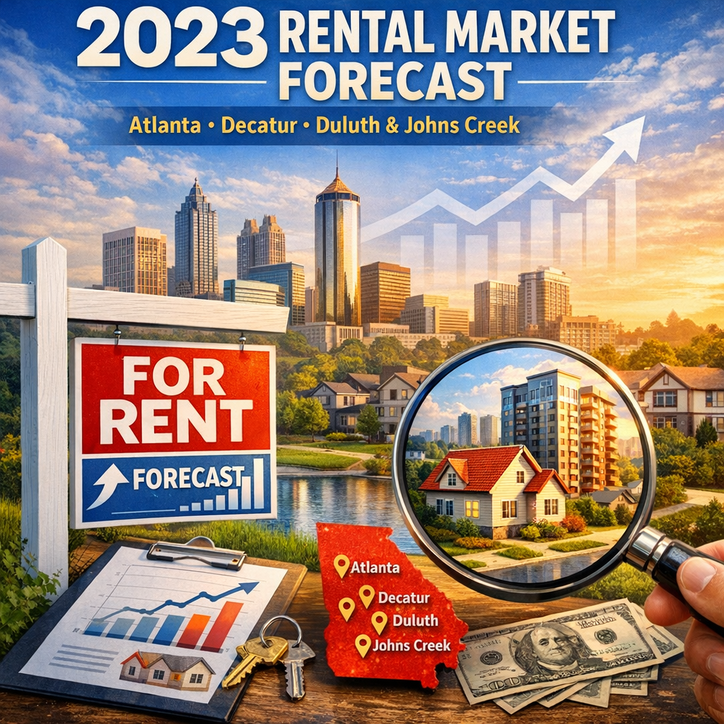 Graph showing 2023 rental market trends in Atlanta, Decatur, Duluth, and Johns Creek.