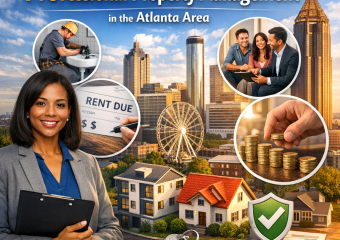 Graphic showing key benefits of Atlanta property management, including icons for profitability and peace of mind.