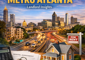 Cover of a guidebook titled "Ultimate Guide to Renting in Metro Atlanta: Landlord Insights".